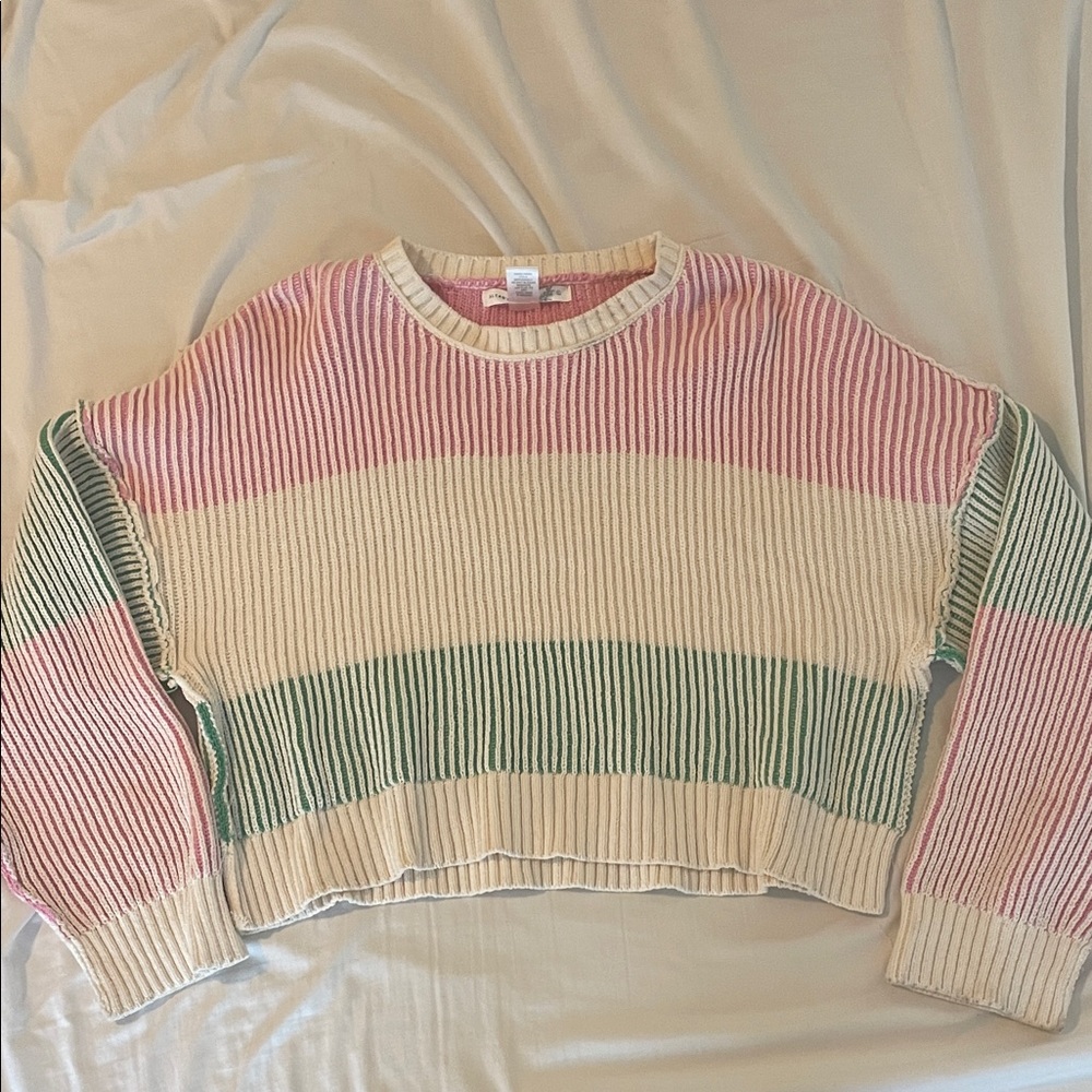 Never Worn Altr’d State Striped Pink and Green Women's Cropped Sweater